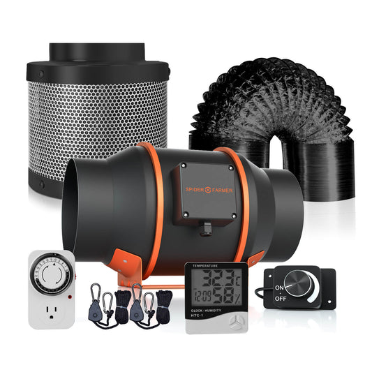 Spider Farmer® 6-Inch 402 CFM Inline Fan with Speed Controller, Carbon Filter & Ducting Combo